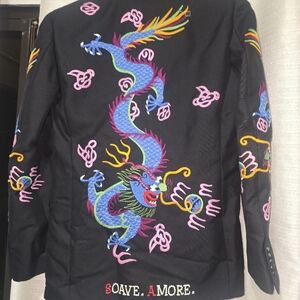 Gucci Black Blazer with Multicolor Embroidered Dragon